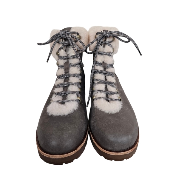 NWOT Kork-Ease Winslet Sherling Trim Leather Lace Up Bootie Block Heel - Picture 4 of 7